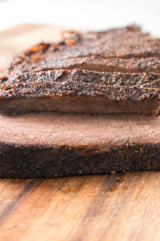 close up shot of brisket that has been smoked