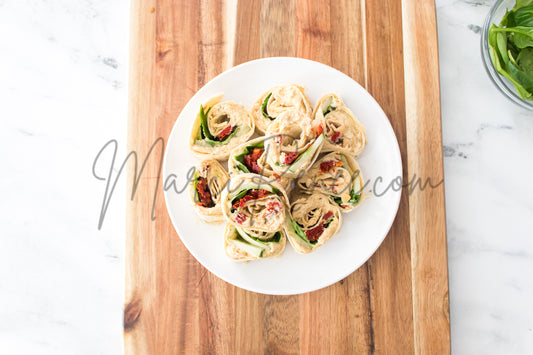 Exclusive: Pinwheels with Hummus, Cucumers and Sun-Dried Tomatoes
