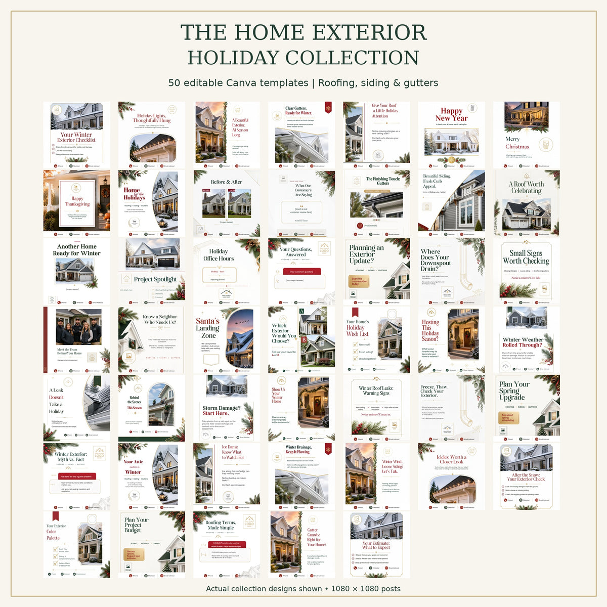 The Home Exterior Holiday Collection | 50 Canva Templates