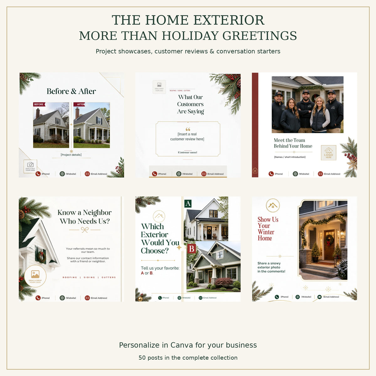 The Home Exterior Holiday Collection | 50 Canva Templates