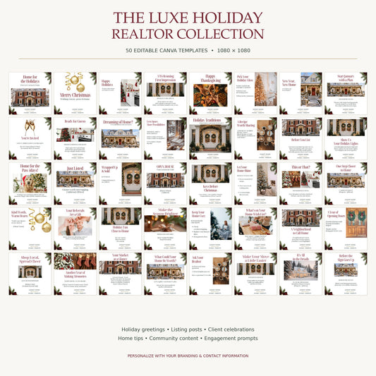 The Luxe Holiday Realtor Collection | 50 Editable Canva Templates